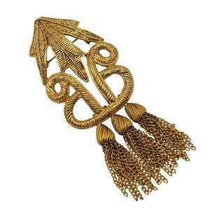 VTG Brooch Carol Dauplaise Lg Stmt Pendant Gold Tone Tassled Celtic Knot Jewelry